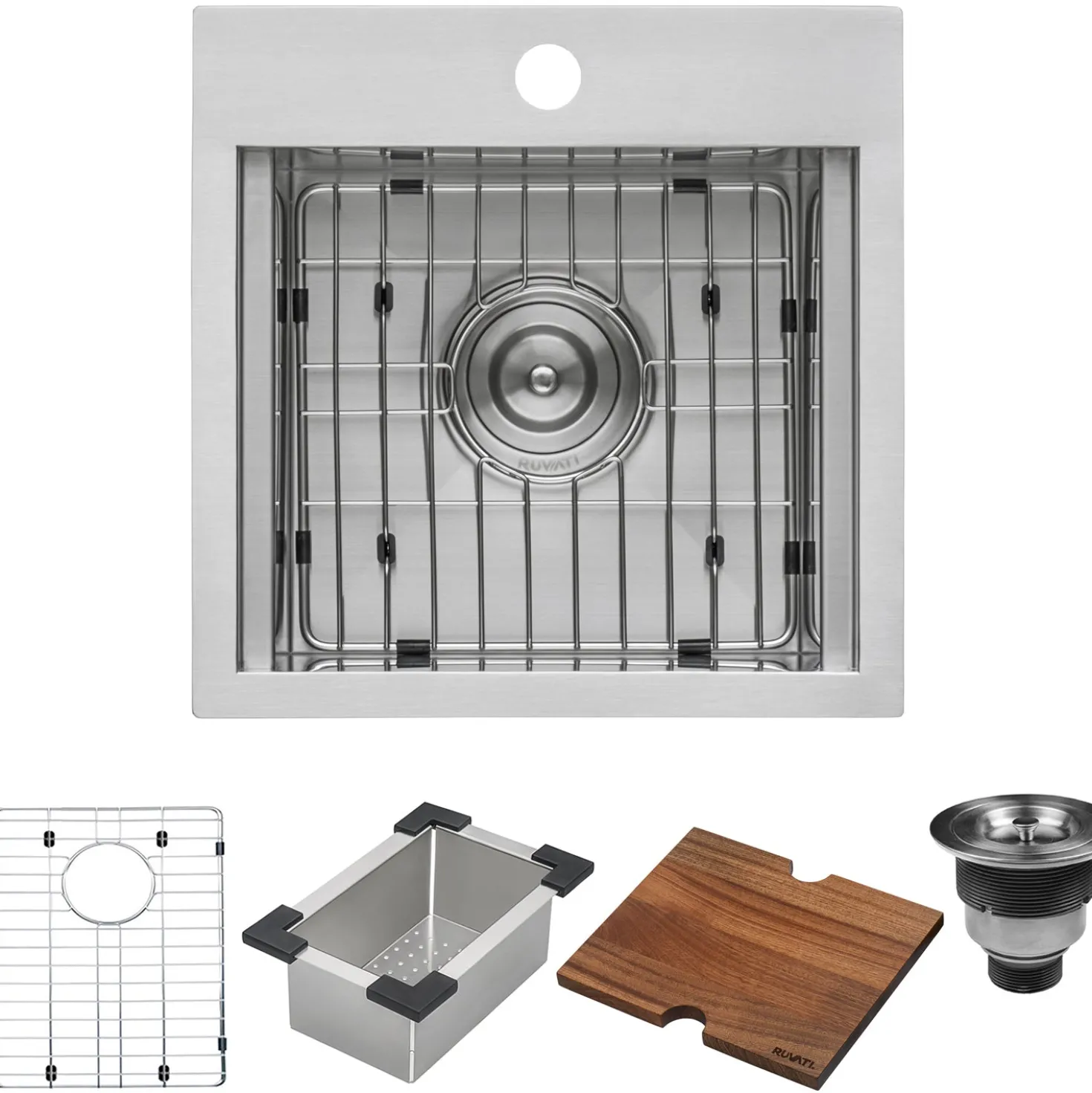 Ruvati 15 x 15" Workstation Drop-in Topmount 16 Gauge Stainless Steel Bar Prep RV Sink