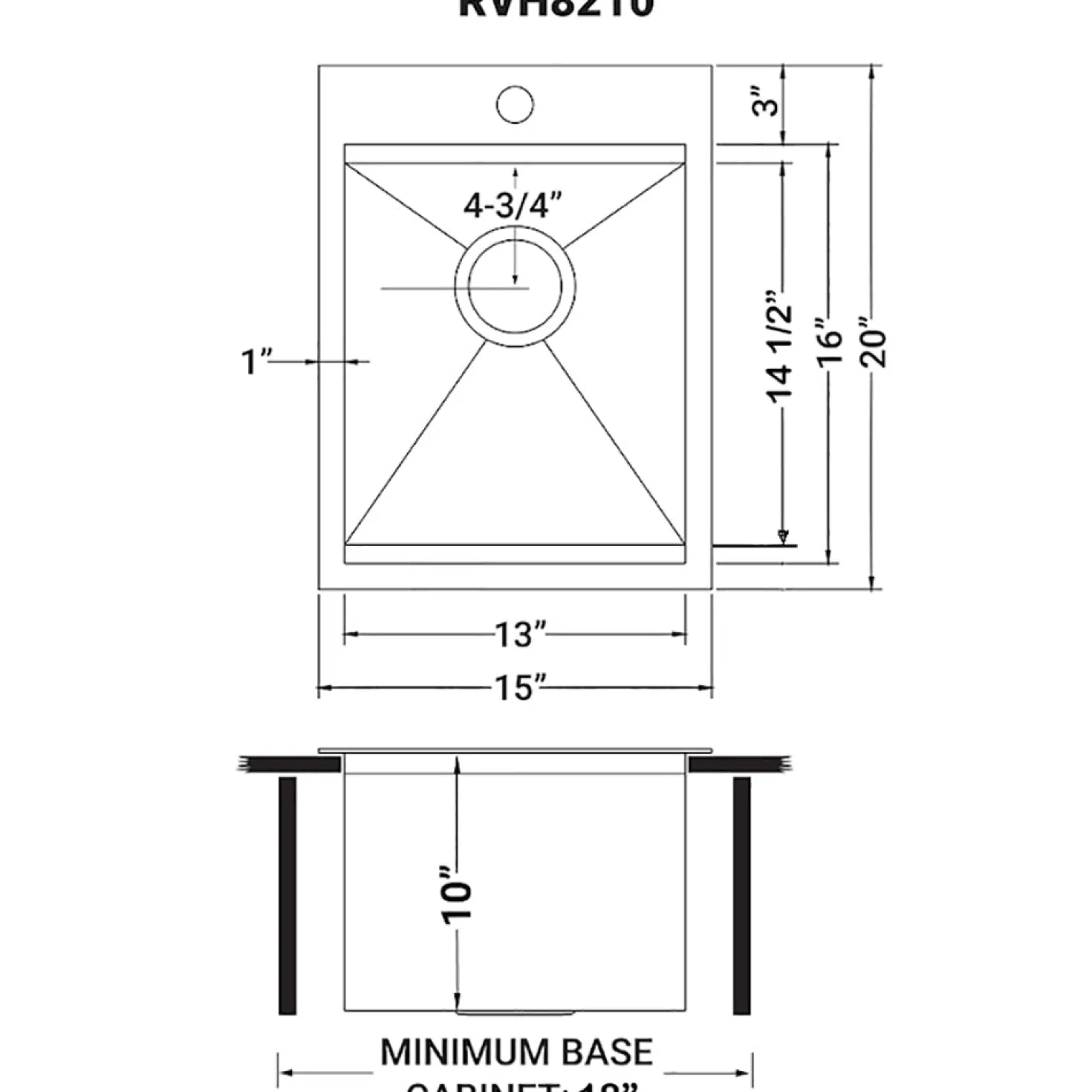 Ruvati 15 x 20" Workstation Drop-in Topmount 16 Gauge Stainless Steel Bar Prep RV Sink