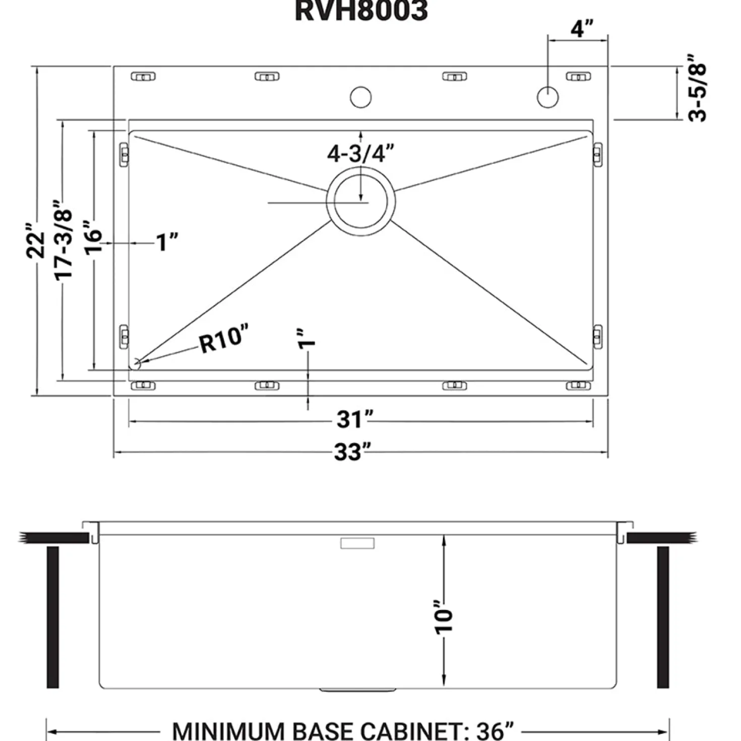 Ruvati 33 x 22" Workstation Ledge Drop-in Tight Radius 16 Gauge Stainless Steel Single Bowl Kitchen Sink