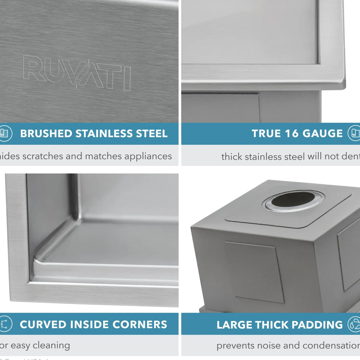 Ruvati 33 x 22" Workstation Ledge Drop-in Tight Radius 16 Gauge Stainless Steel Single Bowl Kitchen Sink