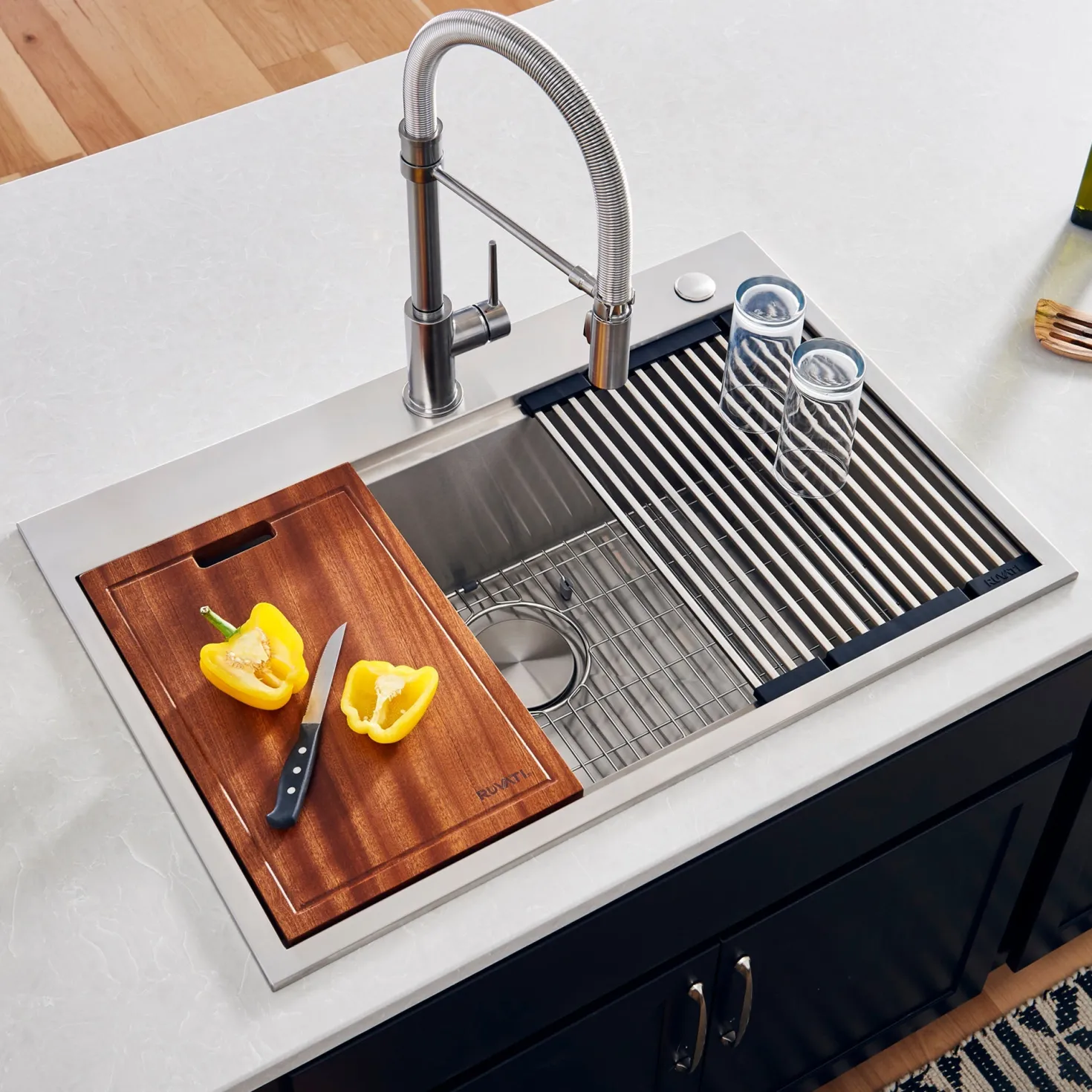 Ruvati 33 x 22" Workstation Ledge Drop-in Tight Radius 16 Gauge Stainless Steel Single Bowl Kitchen Sink