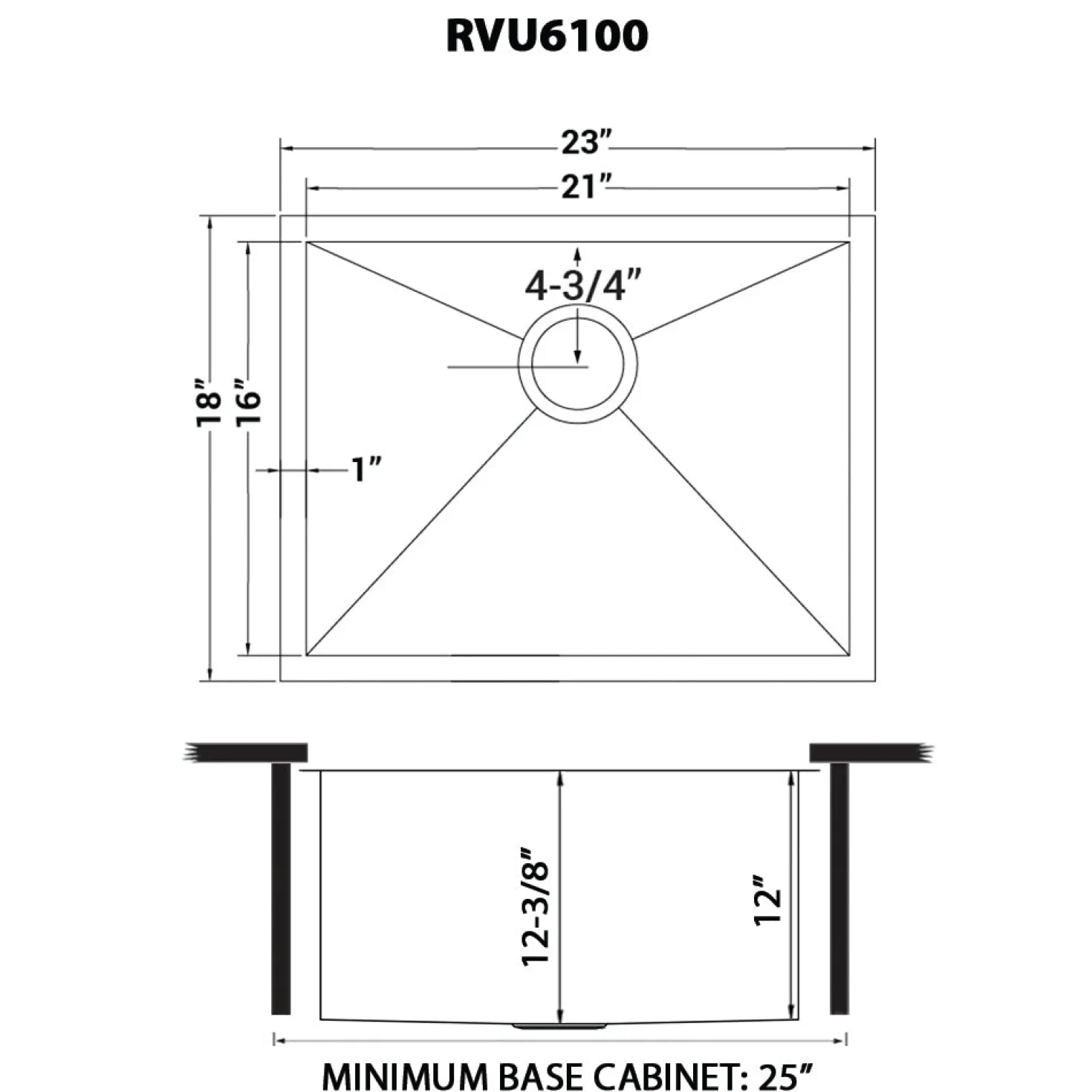 Ruvati 23" x 18" x 12" Undermount 16 Gauge Stainless Steel Laundry Utility Sink