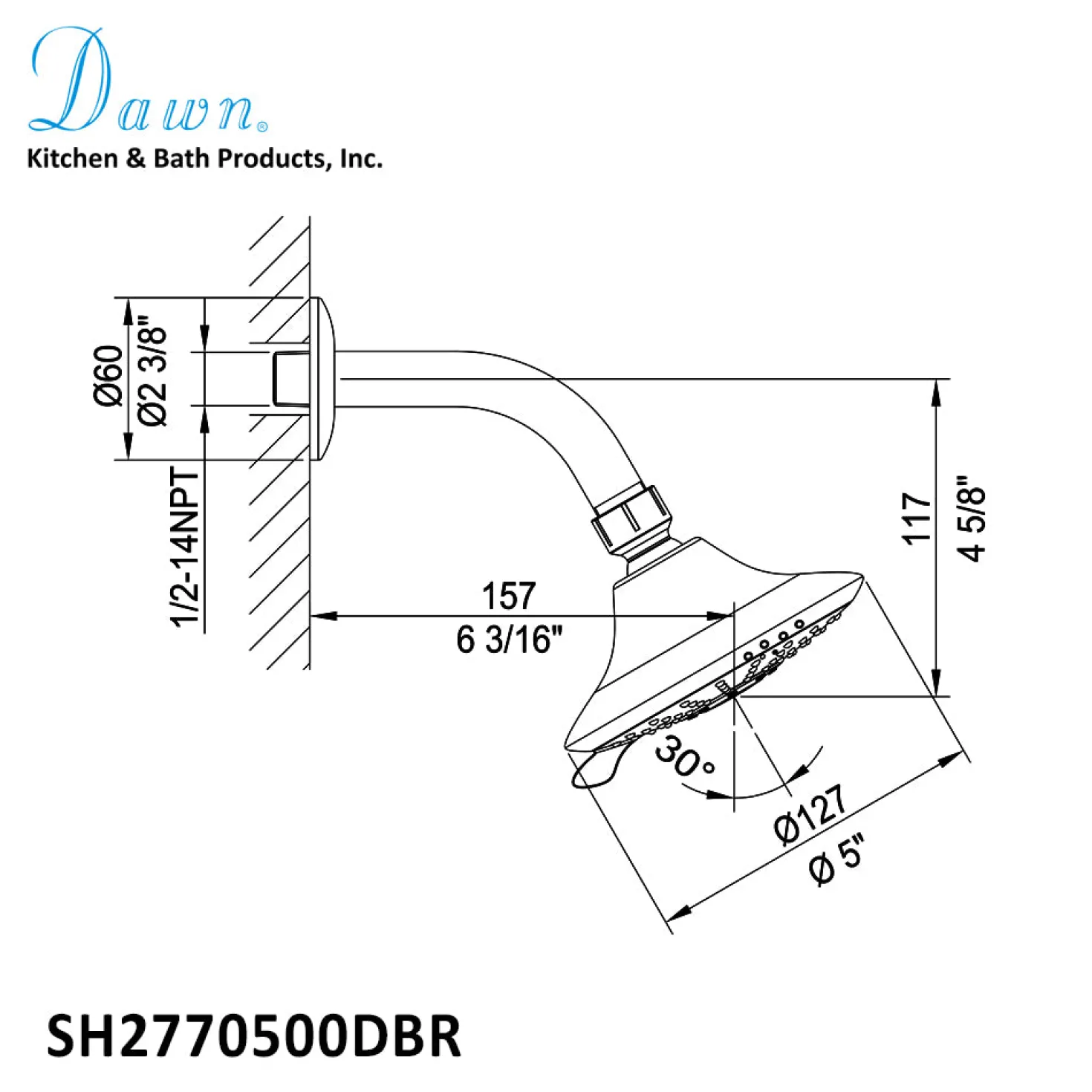 Shower Arm with 5-Jet Showerhead