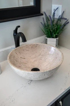 Small Vessel Sink Bowl in Polished Penny Grey Marble