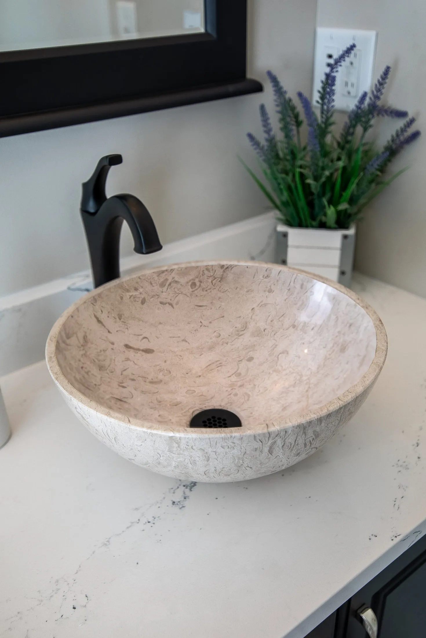 Small Vessel Sink Bowl in Polished Penny Grey Marble
