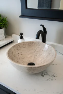 Small Vessel Sink Bowl in Polished Penny Grey Marble