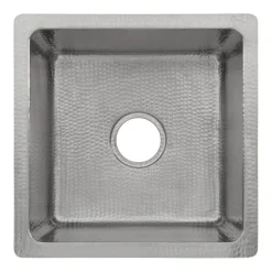 16" Square Hammered Copper Bar/Prep Sink in Nickel with 3.5" Drain Opening