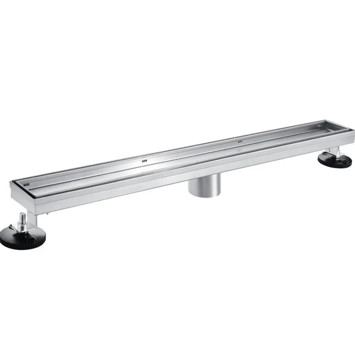 72" Stainless Steel Linear Shower Drain with Tile Insert & Flat Grate in Brushed Nickel