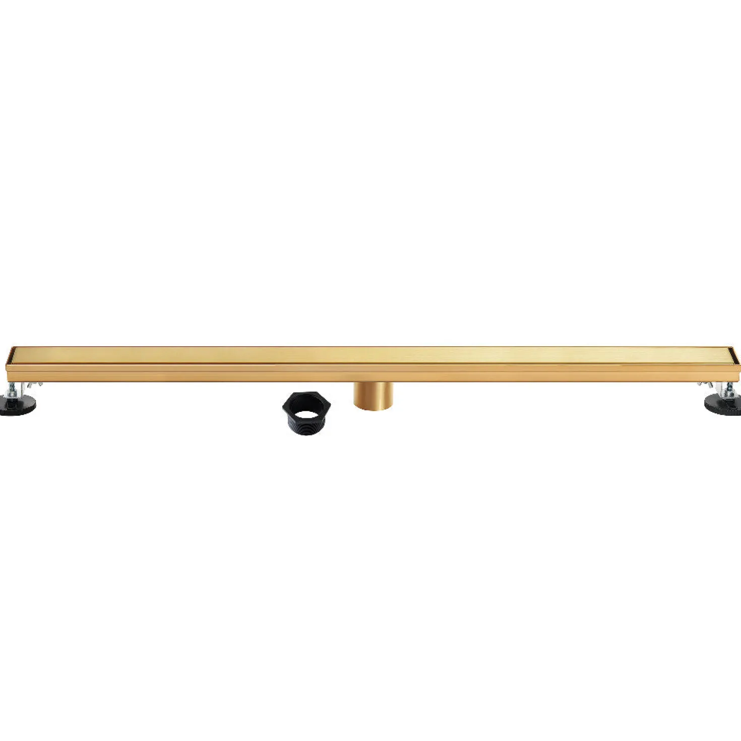 72" Stainless Steel Linear Shower Drain with Tile Insert & Flat Grate in Brushed Brass