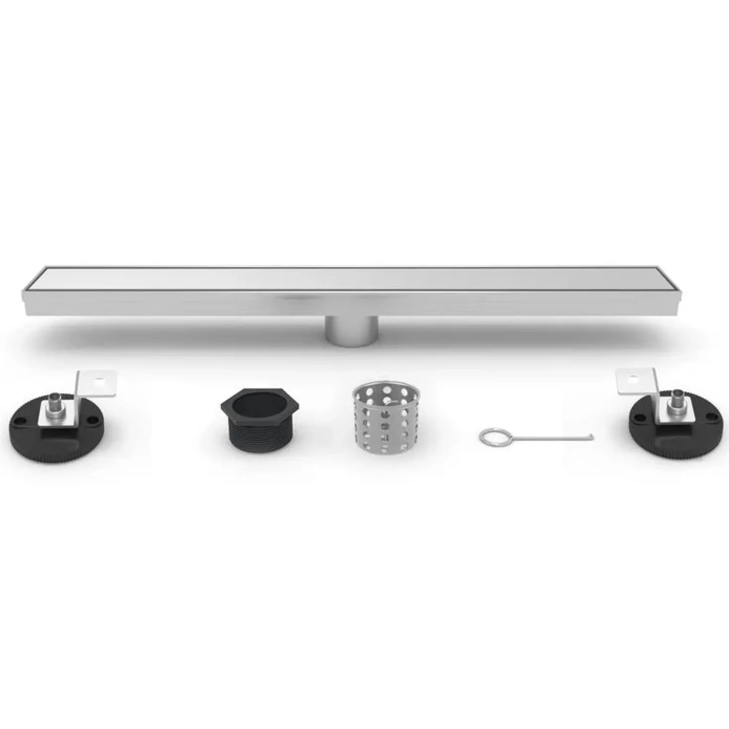 72" Stainless Steel Linear Shower Drain with Tile Insert & Flat Grate in Chrome