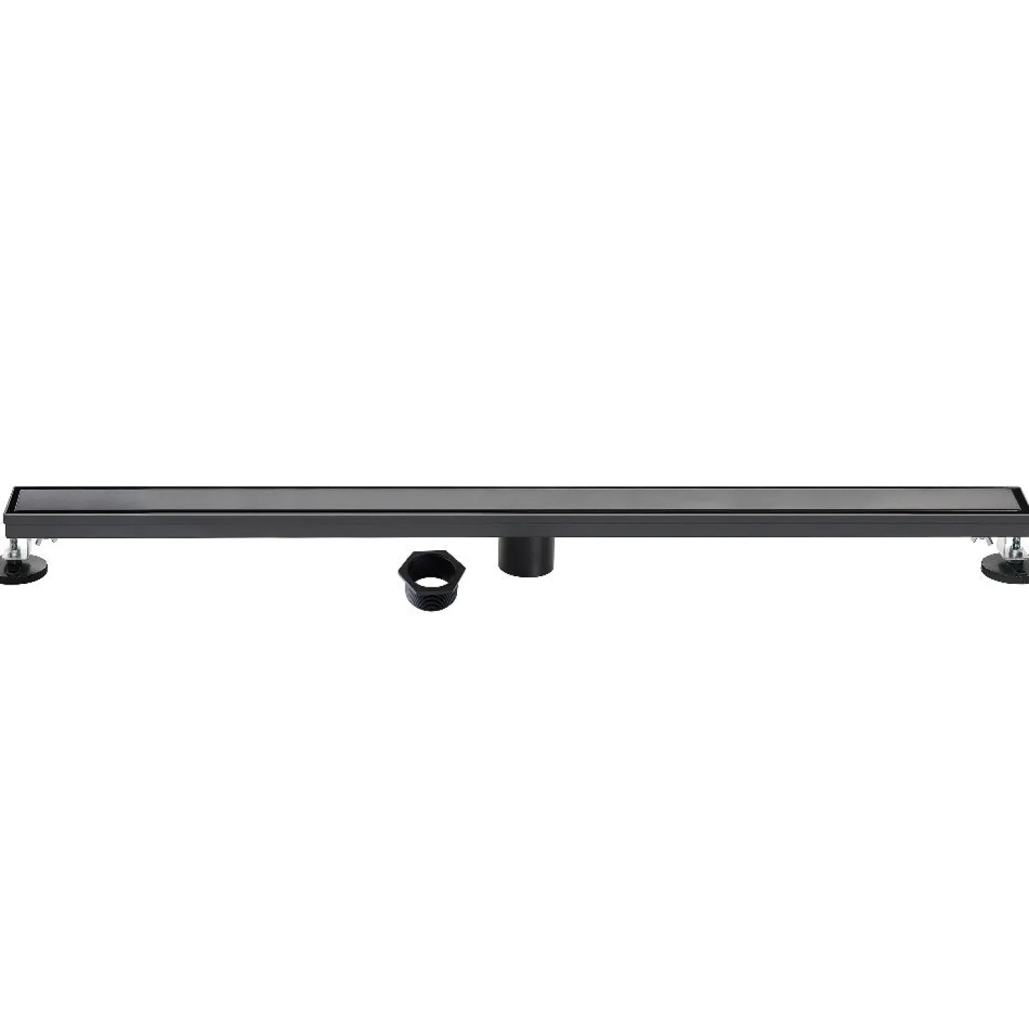 72" Stainless Steel Linear Shower Drain with Tile Insert & Flat Grate in Matte Black