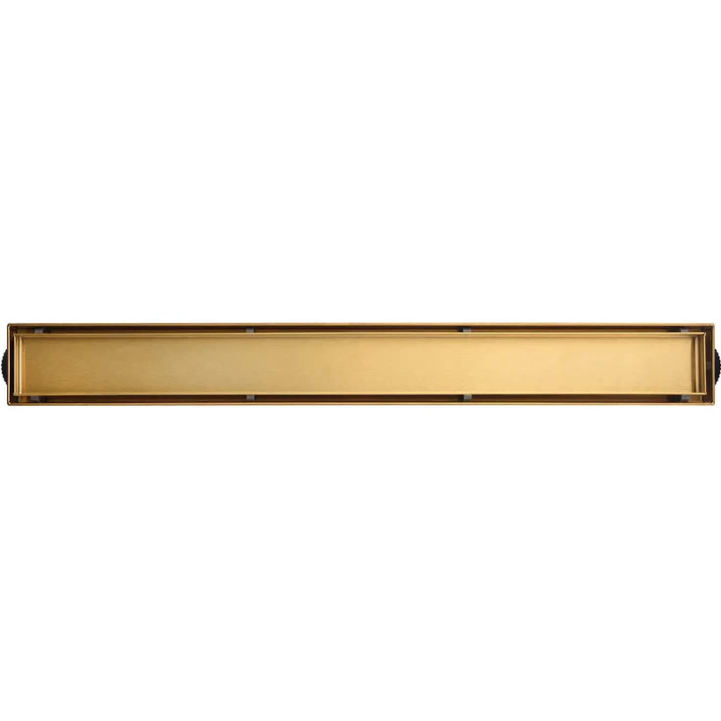 48" Stainless Steel Linear Shower Drain with Tile Insert & Flat Grate in Brushed Brass