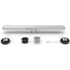 32" Stainless Steel Linear Shower Drain with Tile Insert & Flat Grate in Brushed Nickel