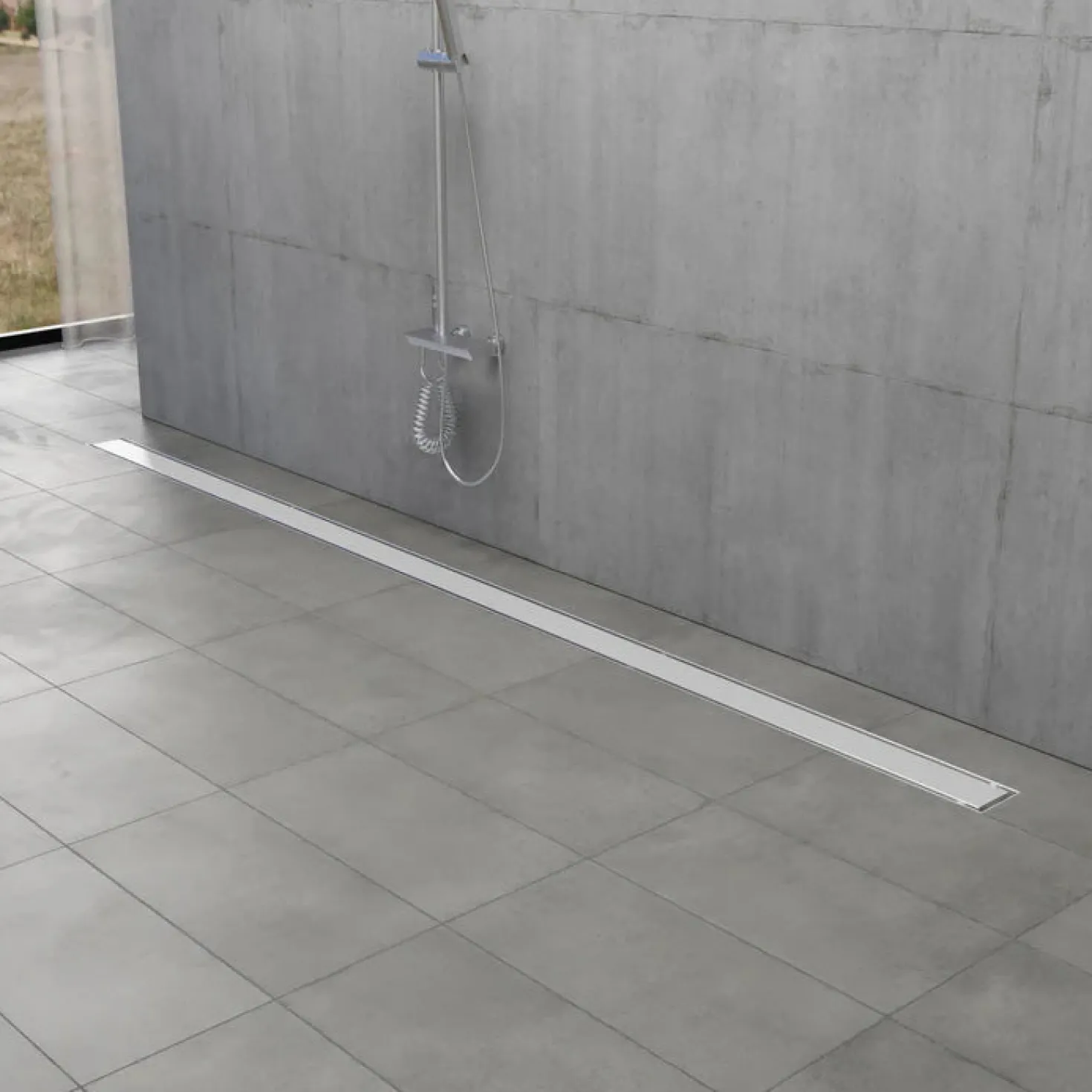 32" Stainless Steel Linear Shower Drain with Tile Insert & Flat Grate in Brushed Nickel
