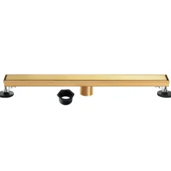 32" Stainless Steel Linear Shower Drain with Tile Insert & Flat Grate in Brushed Brass