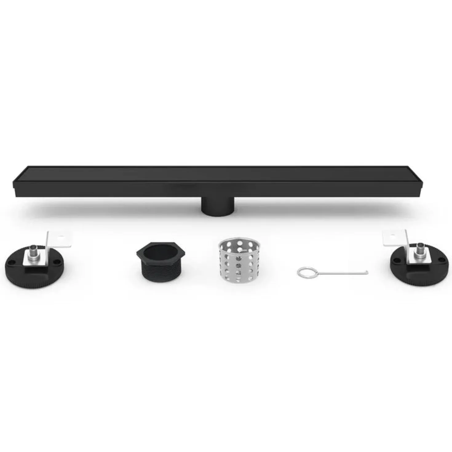 32" Stainless Steel Linear Shower Drain with Tile Insert & Flat Grate in Matte Black