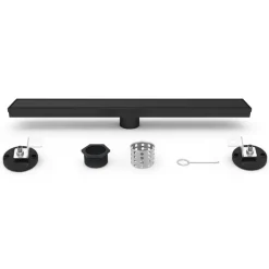 28" Stainless Steel Linear Shower Drain with Tile Insert & Flat Grate in Matte Black