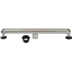 24" Stainless Steel Linear Shower Drain with Tile Insert & Flat Grate in Brushed Nickel