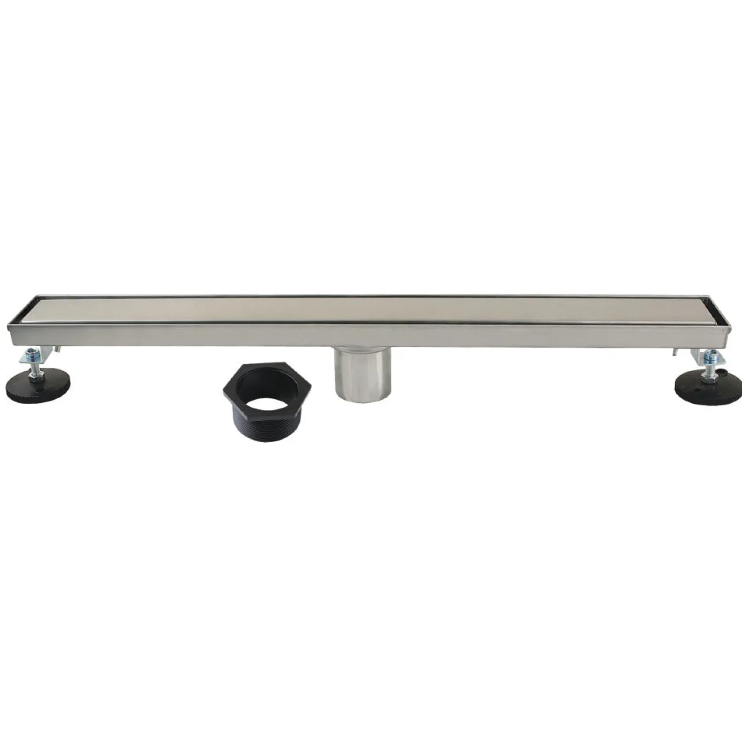 24" Stainless Steel Linear Shower Drain with Tile Insert & Flat Grate in Brushed Nickel