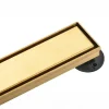 24" Stainless Steel Linear Shower Drain with Tile Insert & Flat Grate in Brushed Brass