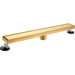24" Stainless Steel Linear Shower Drain with Tile Insert & Flat Grate in Brushed Brass