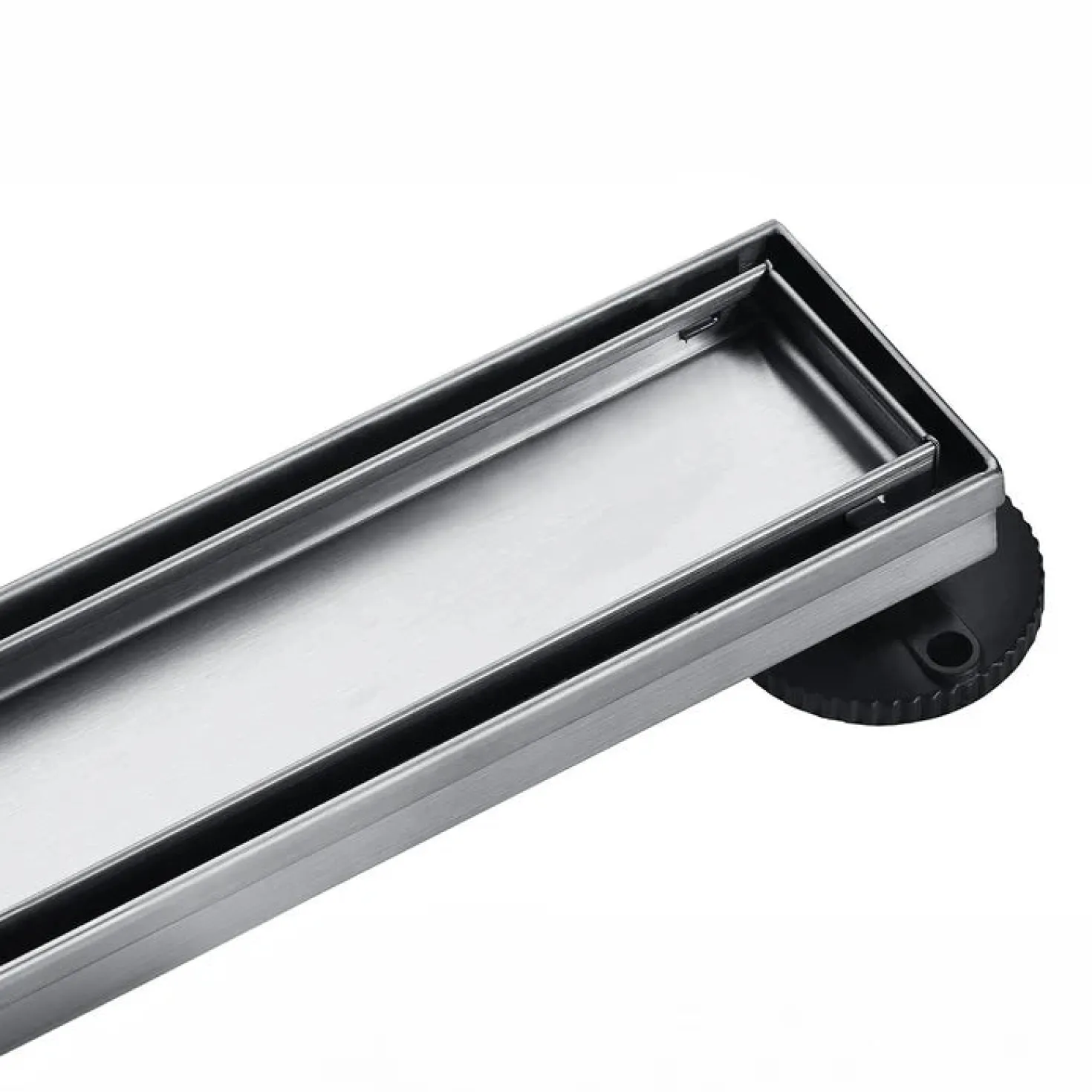 24" Stainless Steel Linear Shower Drain with Tile Insert & Flat Grate in Chrome