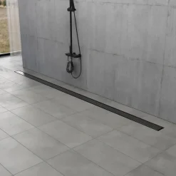 24" Stainless Steel Linear Shower Drain with Tile Insert & Flat Grate in Matte Black