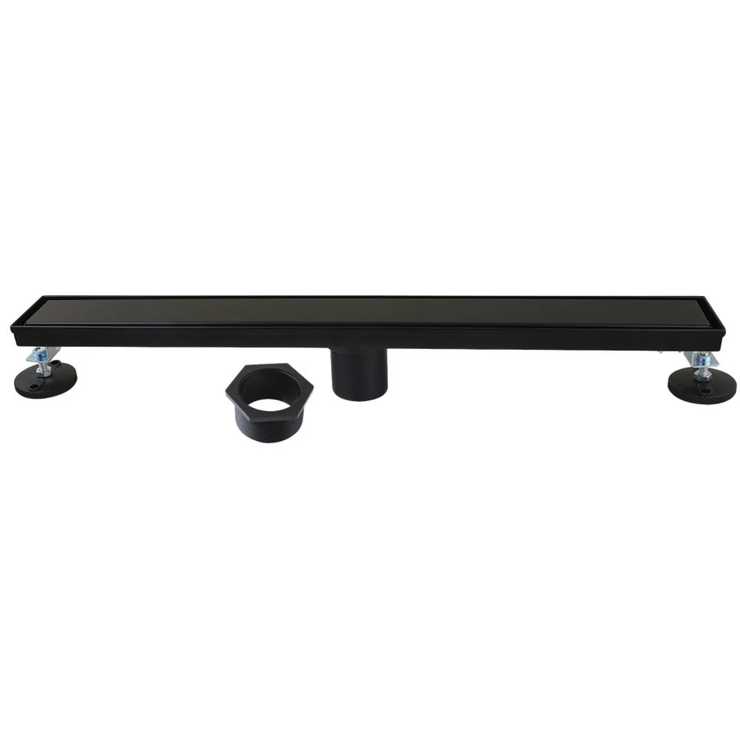 24" Stainless Steel Linear Shower Drain with Tile Insert & Flat Grate in Matte Black