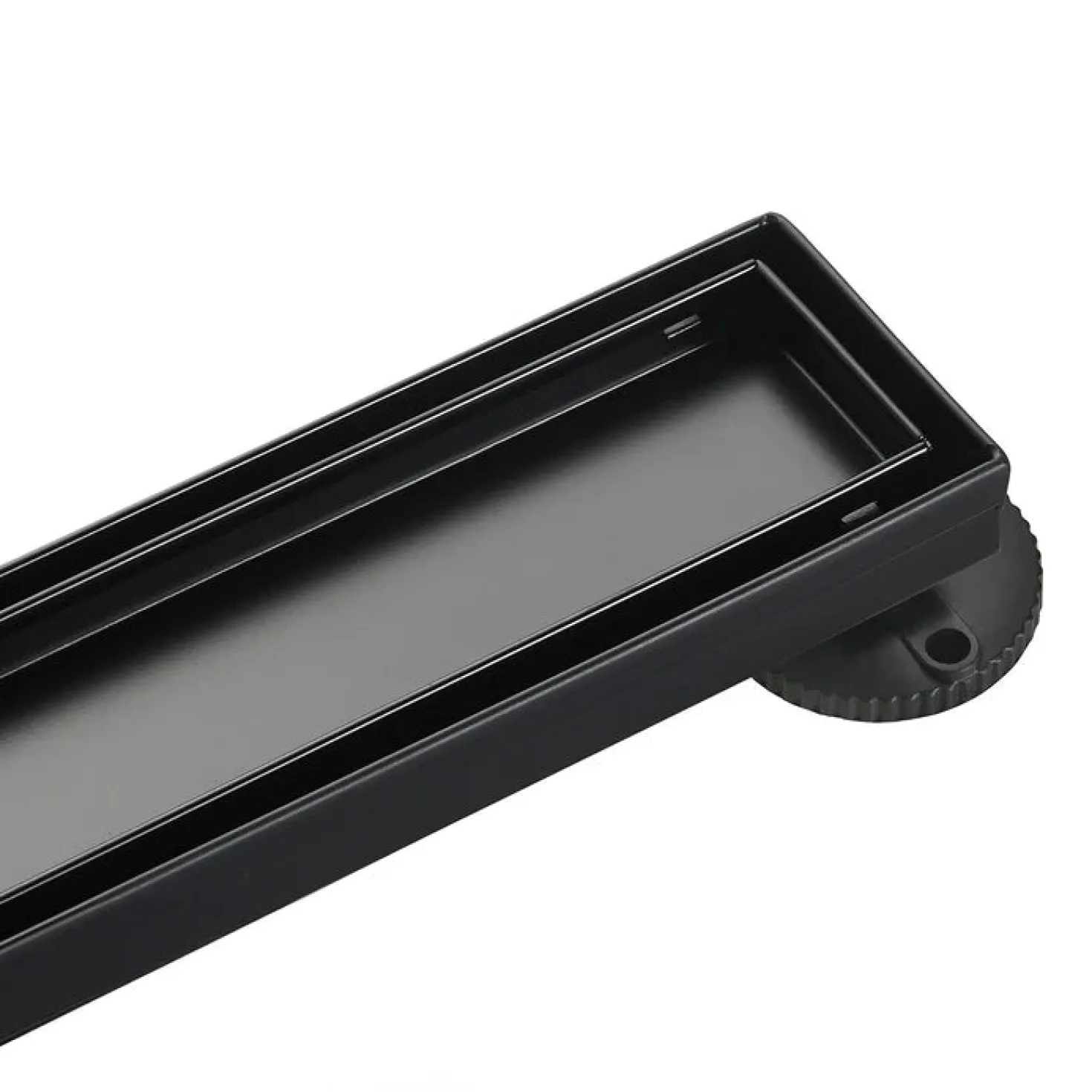 24" Stainless Steel Linear Shower Drain with Tile Insert & Flat Grate in Matte Black