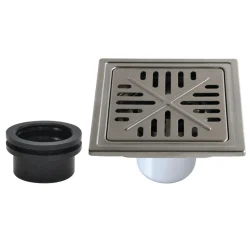 6" Stainless Steel Square Shower Drain with Flange and Hair Trap, Polished Stainless Steel