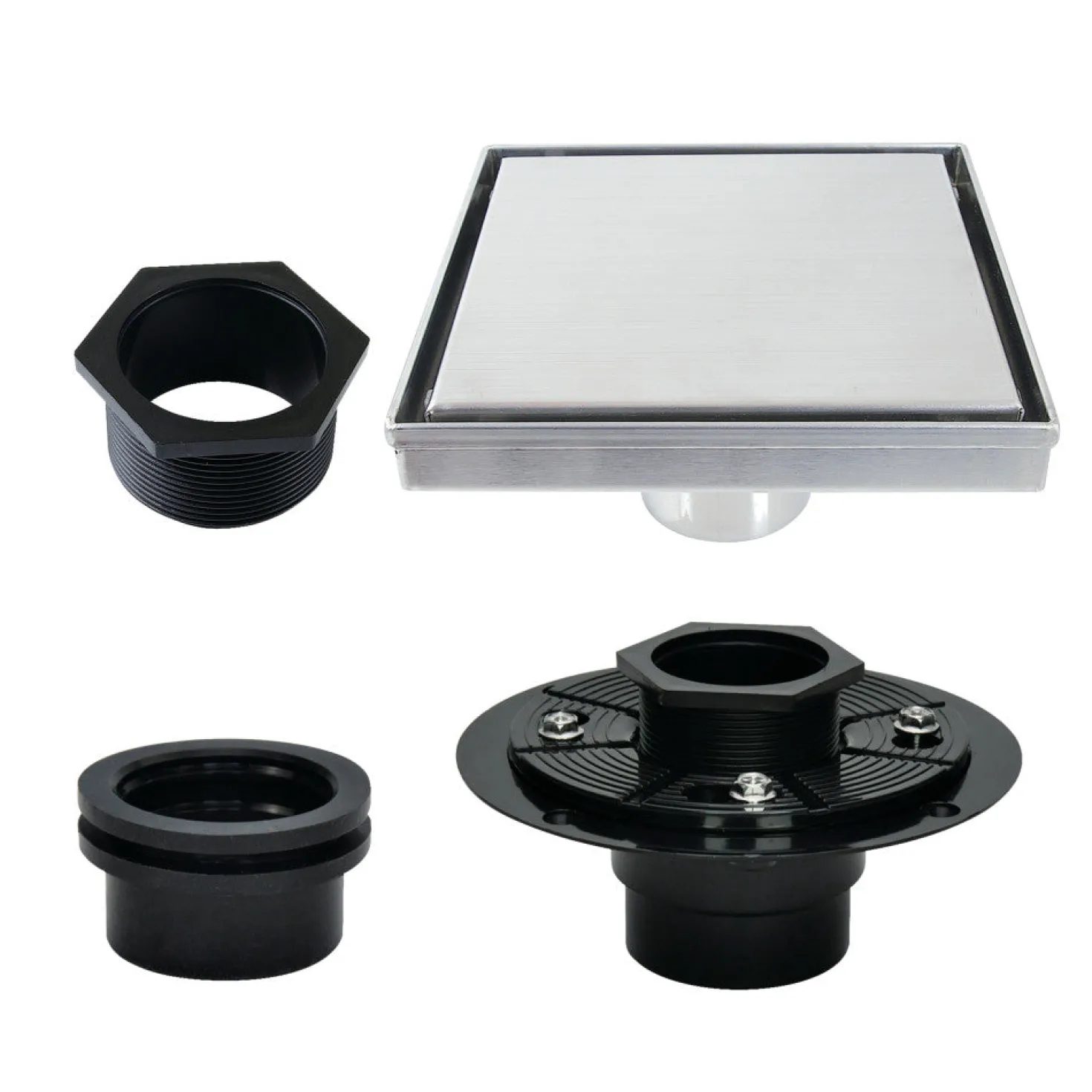 4" Stainless Steel Square Shower Drain with Flange