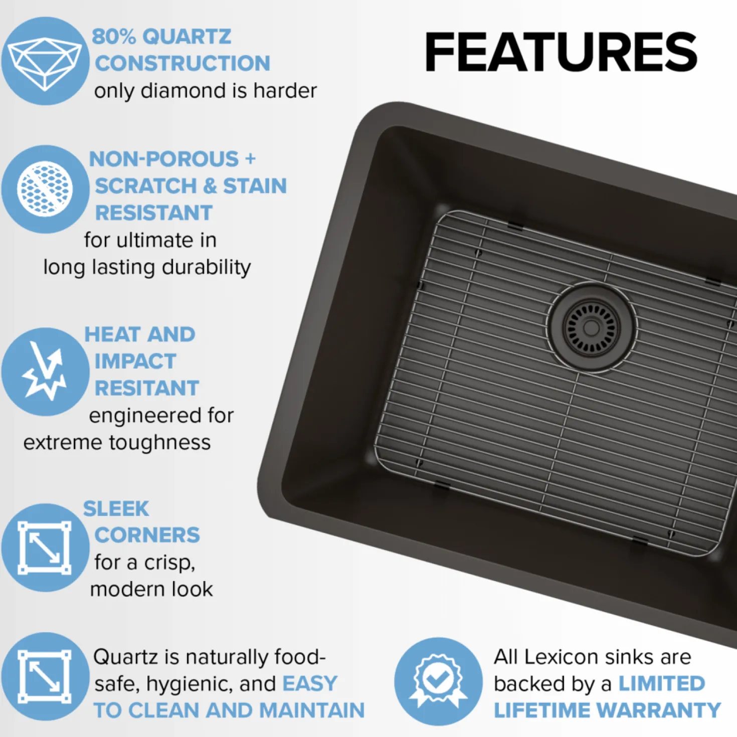 Standard Size Rectangle Quartz Composite Kitchen Sink