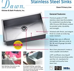33" Straight Apron Single Bowl 16 Gauge Stainless Steel Kitchen Sink