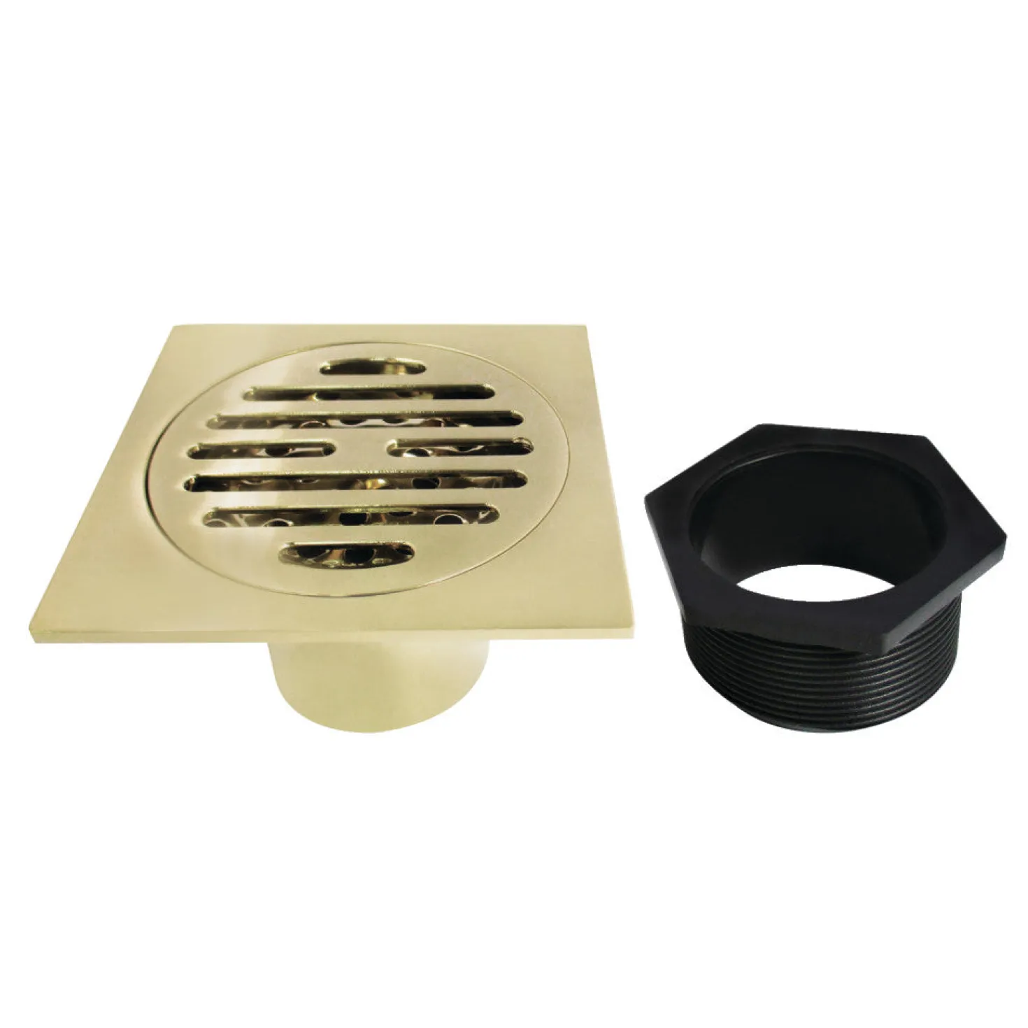 Symmetric 4" Brass Square Grid Shower Drain with Flange and Hair Trap