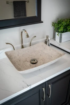 Thin Lipped Deep Zen Sink in Polished Penny Grey Marble