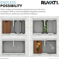 Top Mount 25x22 Ruvati Workstation Kitchen Sink With Accessories