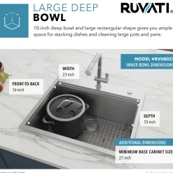Top Mount 25x22 Ruvati Workstation Kitchen Sink With Accessories