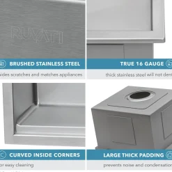 Top Mount 25x22 Ruvati Workstation Kitchen Sink With Accessories
