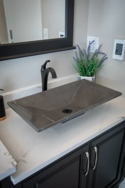 Ultra Modern Rectangular Vessel Sink in Honed Pietra Grey Marble