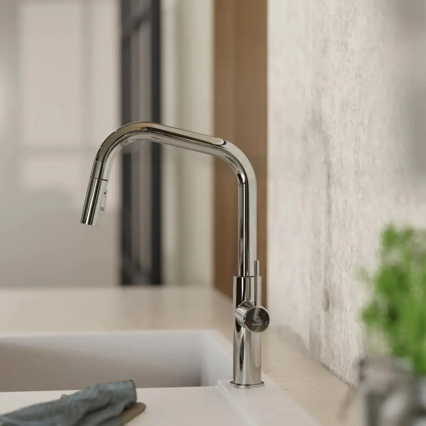 Wasserwerk Kitchen Faucet with Angled Spout Pull-Down Sprayer in Chrome