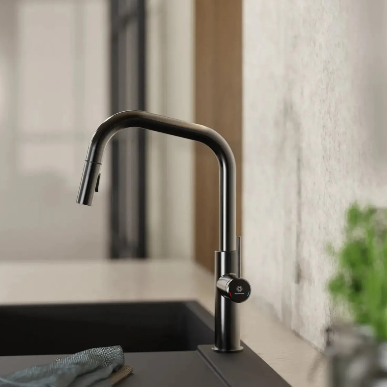 Wasserwerk Kitchen Faucet with Angled Spout Pull-Down Sprayer in Matte Graphite