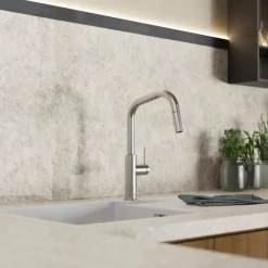Wasserwerk Kitchen Faucet with Angled Spout Pull-Down Sprayer in Brushed Nickel