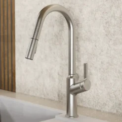 Wasserwerk Kitchen Faucet with Curved Spout in Brushed Nickel