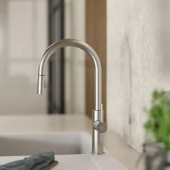 Wasserwerk Kitchen Faucet with Arch Pull-Down Spout in Brushed Nickel