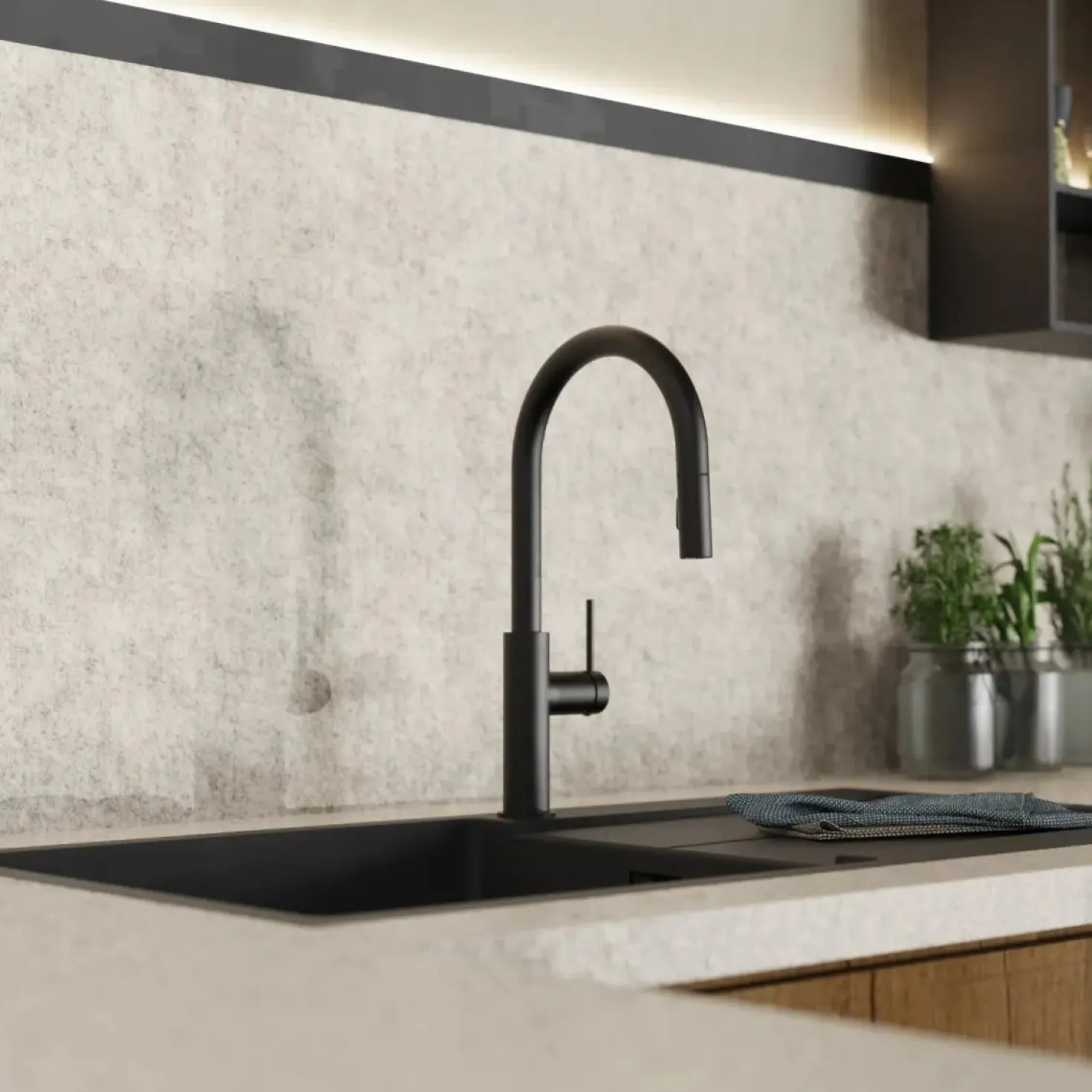 Wasserwerk Kitchen Faucet with Arch Pull-Down Spout in Matte Black
