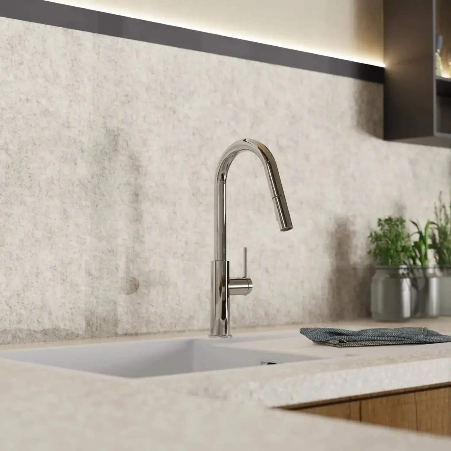 Wasserwerk Kitchen Faucet with Curved Pull-Down Spout in Chrome
