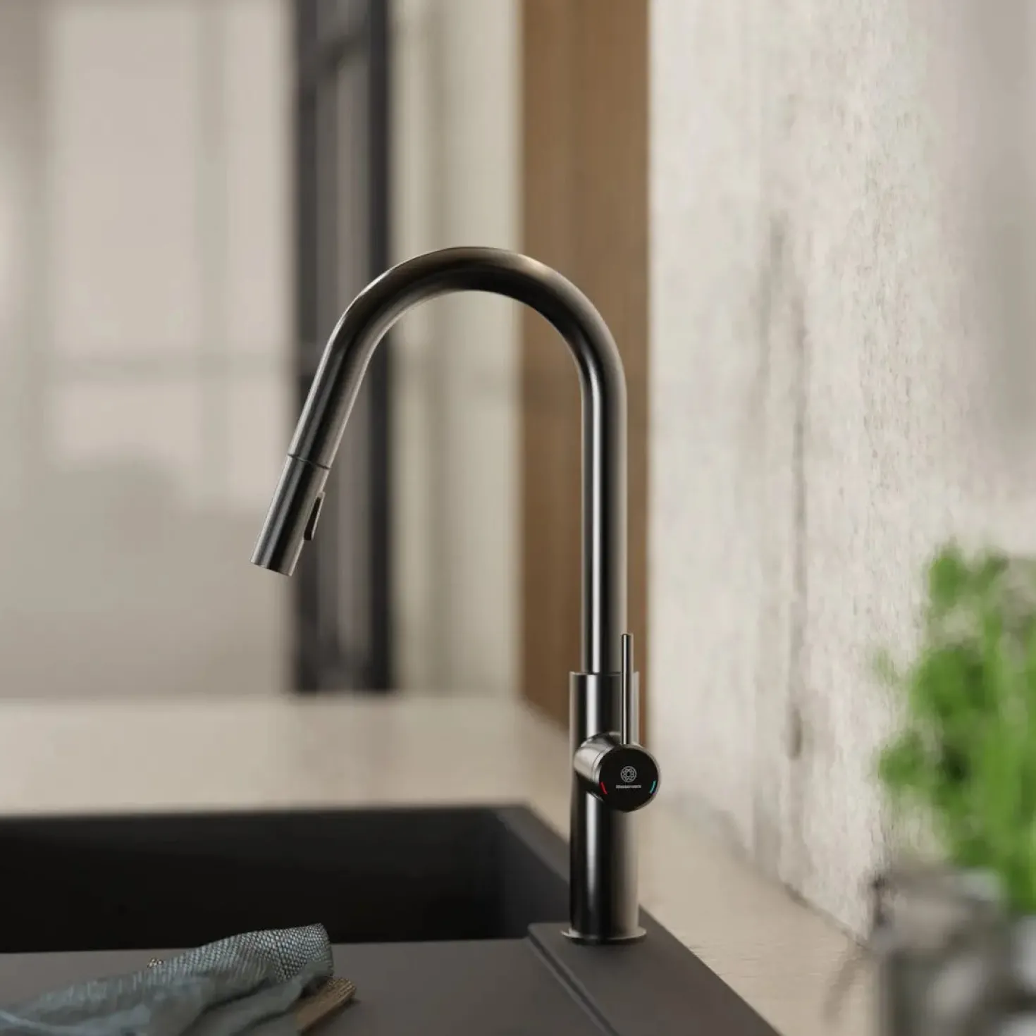 Wasserwerk Kitchen Faucet with Curved Pull-Down Spout in Matte Graphite