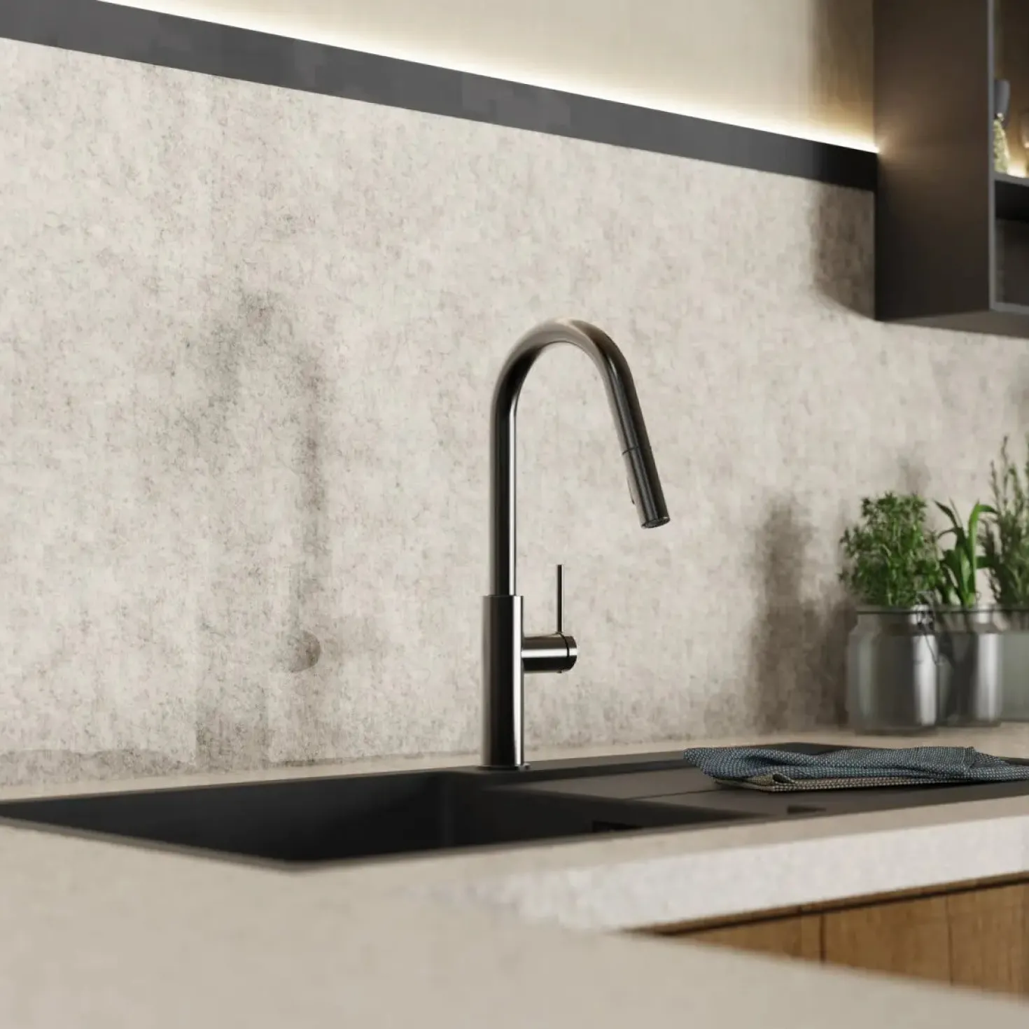Wasserwerk Kitchen Faucet with Curved Pull-Down Spout in Matte Graphite