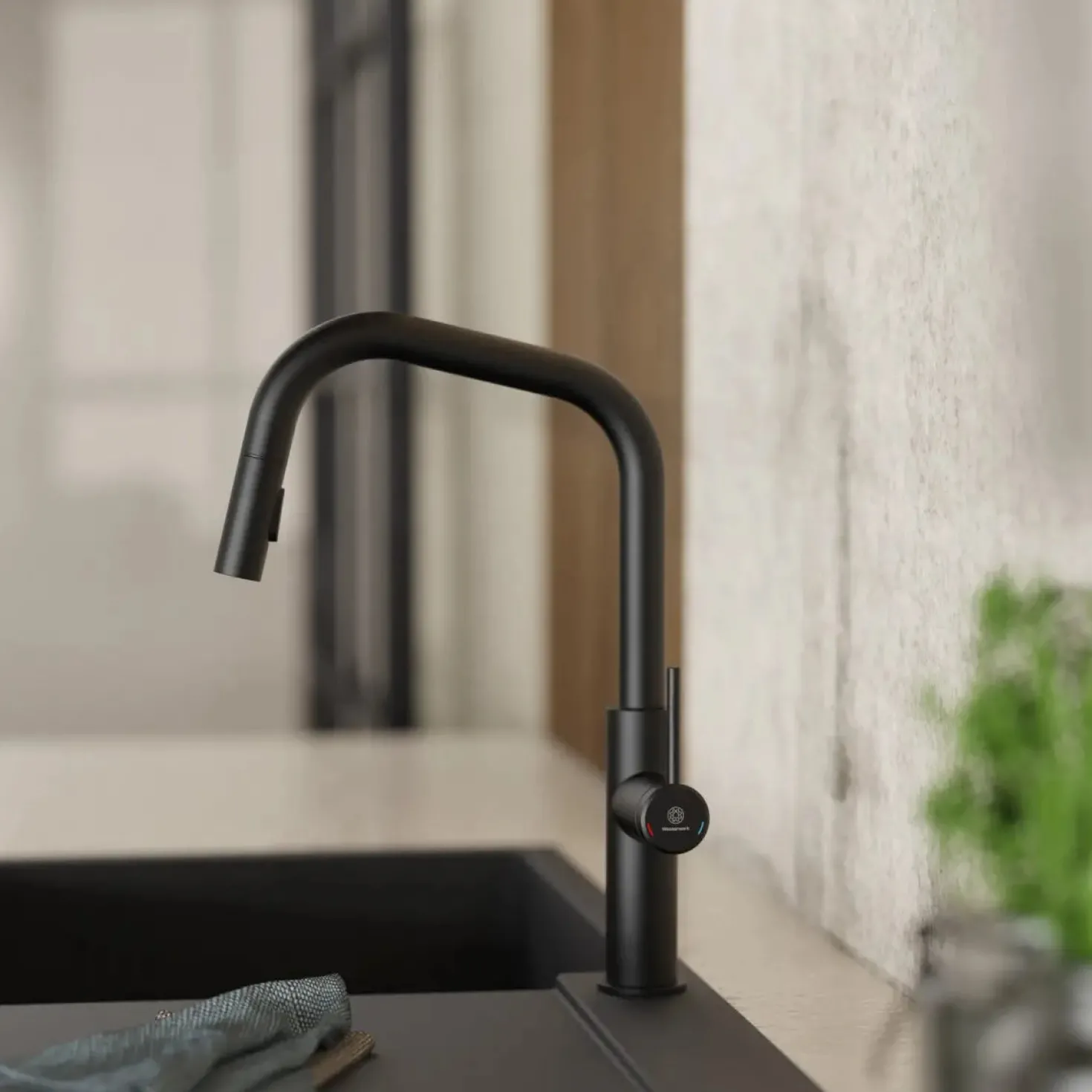 Wasserwerk Kitchen Faucet with Angled Spout Pull-Down Sprayer in Matte Black