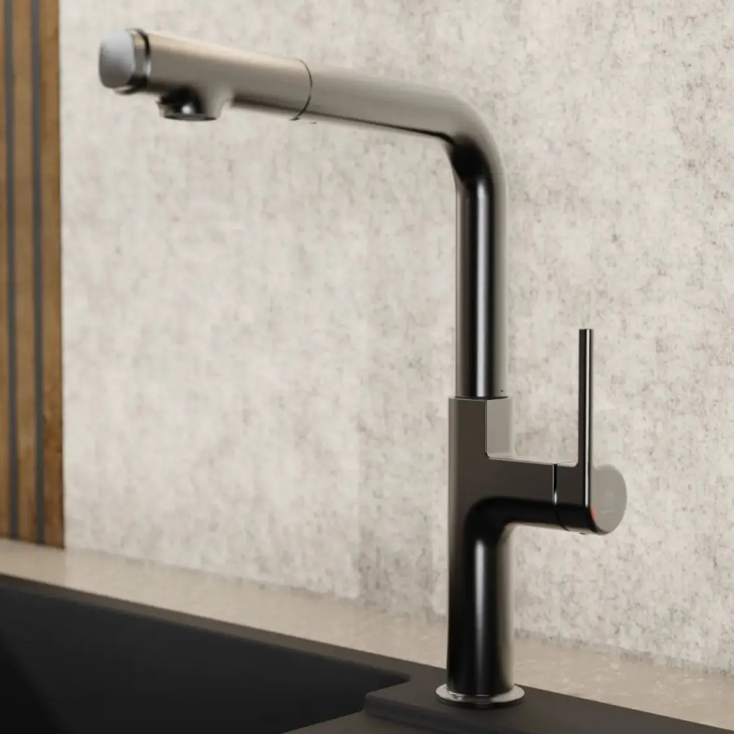 Wasserwerk Kitchen Faucet with Straight Pull-Out Spout in Matte Graphite